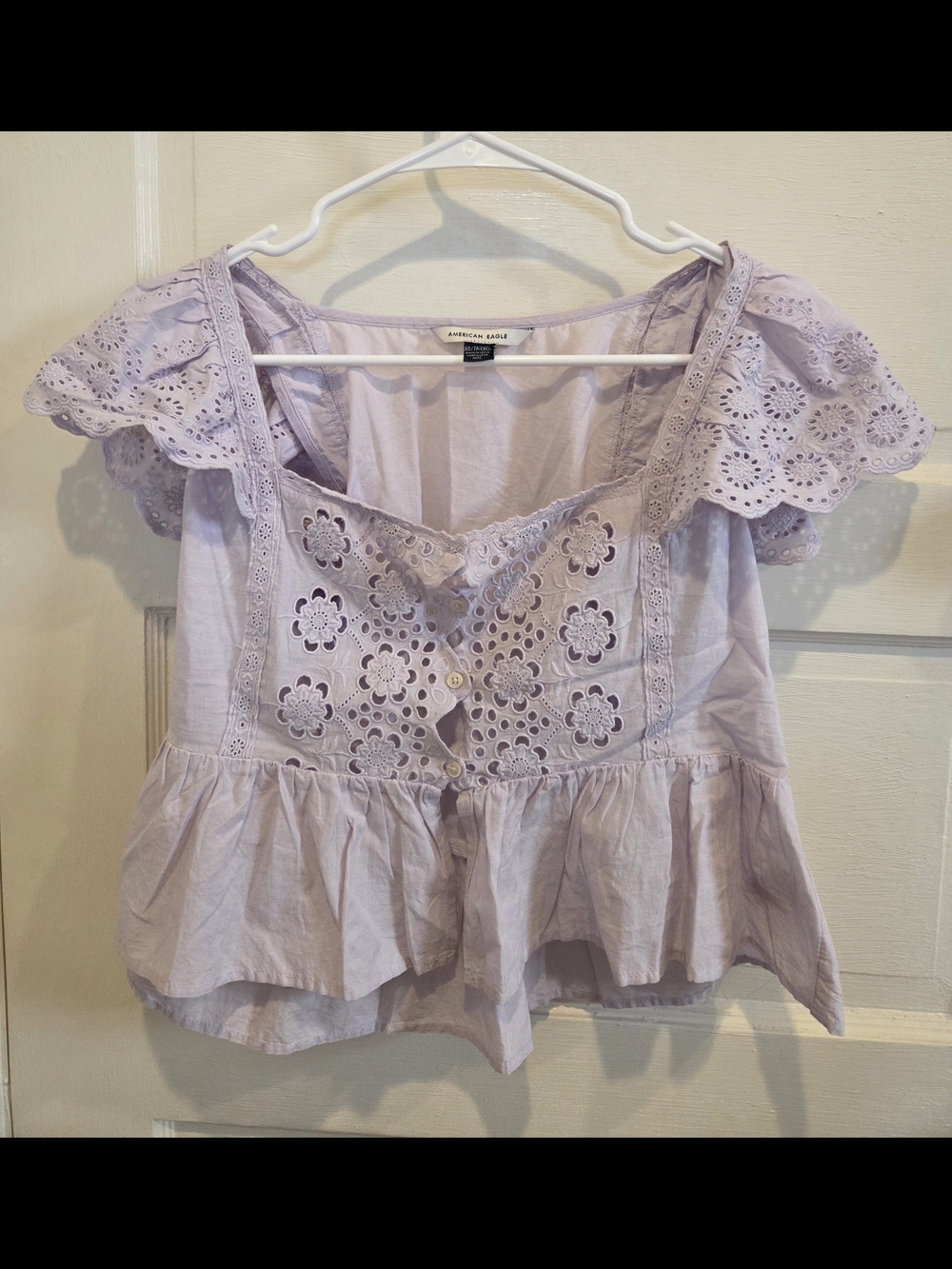American Eagle Outfitters Lavender Eyelet Peplum Blouse